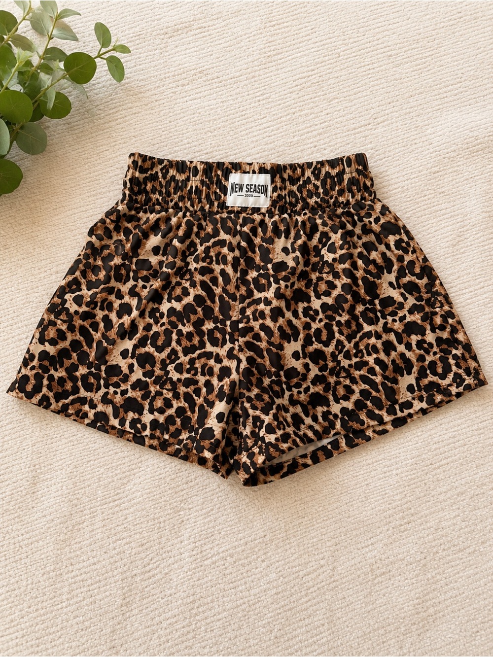 SHEIN Leopard Print Elastic High Waist Athletic Shorts - Brown/Black